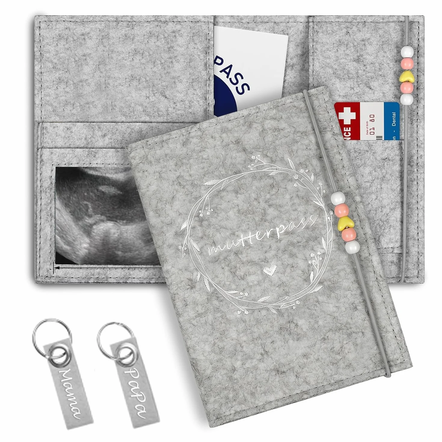 Etui na kartę ciąży, filcowe etui ochronne z przegródkami, etui na kartę ciąży, tęczowe etui na kartę ciąży, organizer do przechowywania kart ubezpieczeniowych, kart szczepień, zdjęć