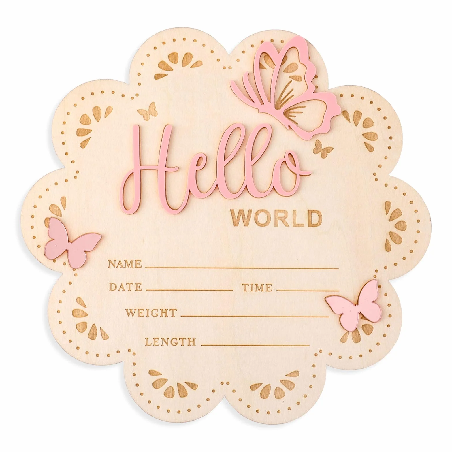 NQEUEPN Znak Ogłoszenia Noworodka, 15,5cm Drewniany Znak Hello World dla Nowonarodzonych Chłopców i Dziewcząt Rekwizyty do Zdjęć Baby Shower Przedszkole Szpitalne (Różowy)