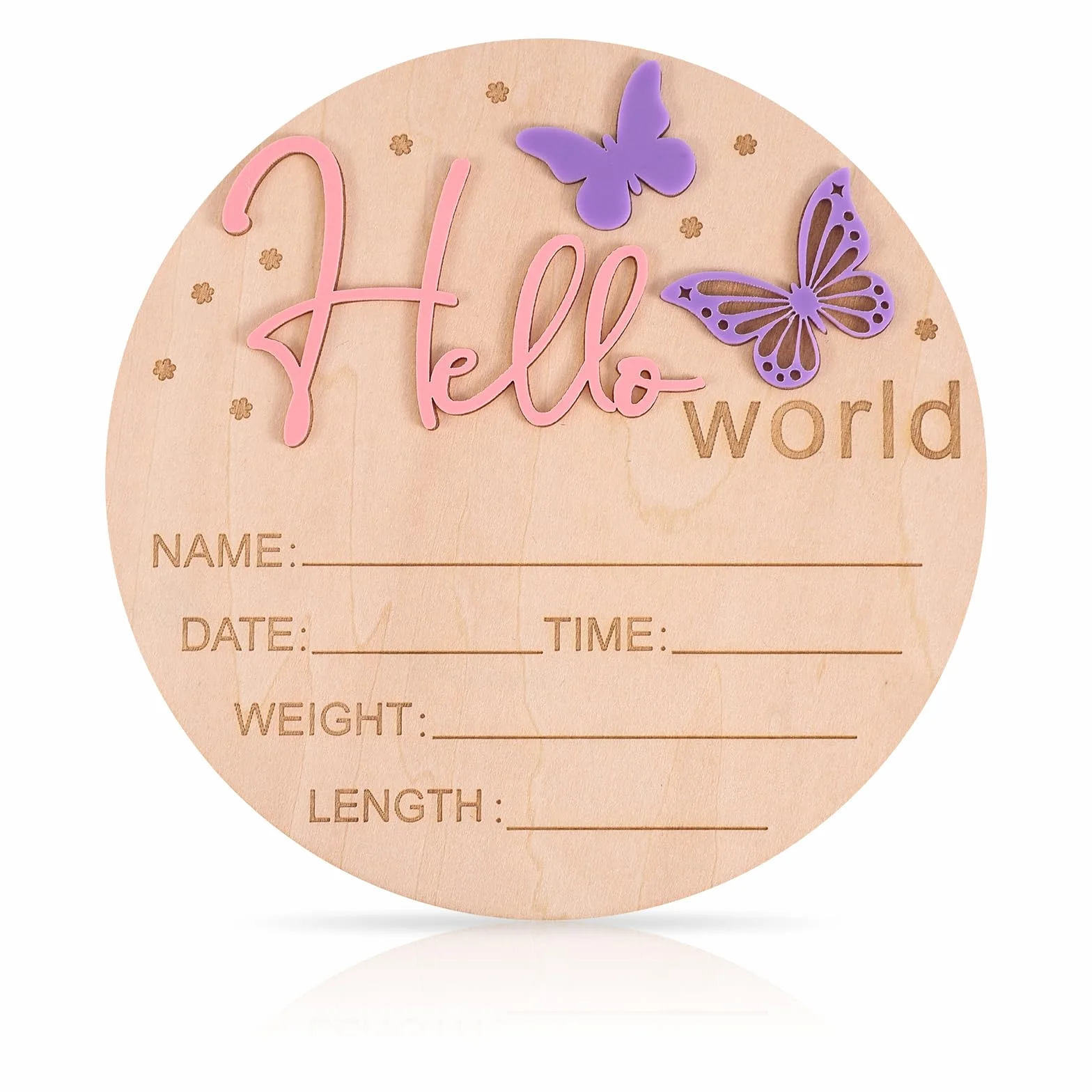 lasuroa Znak Ogłoszenia Dziecka, 15cm Drewniany Hello World Znak Powitalny Noworodka Tabliczki z Imieniem Dziecka na Baby Shower Szpitala Pokoju Dziecięcego na Prezent Fotograficzny (Motyl)