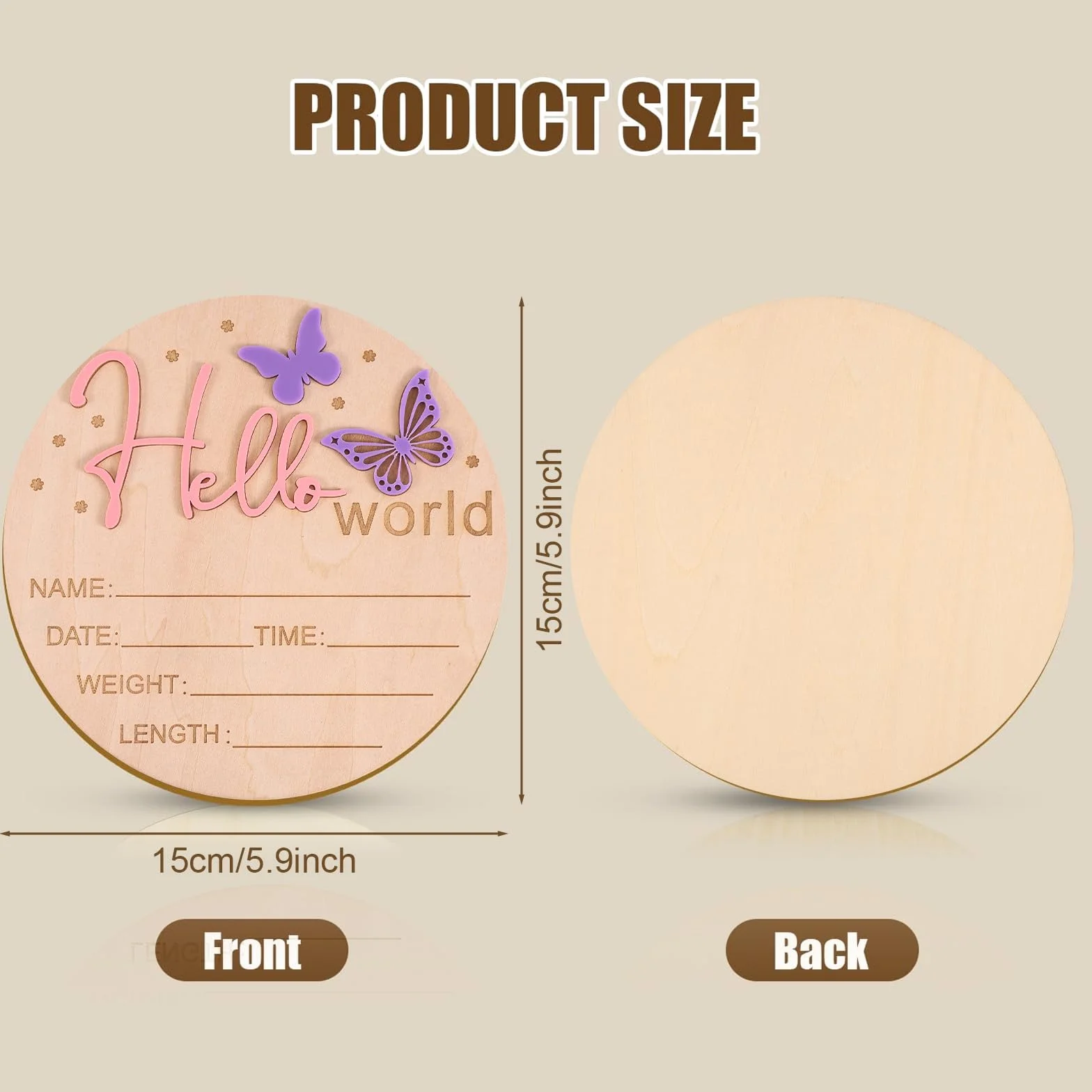 lasuroa Znak Ogłoszenia Dziecka, 15cm Drewniany Hello World Znak Powitalny Noworodka Tabliczki z Imieniem Dziecka na Baby Shower Szpitala Pokoju Dziecięcego na Prezent Fotograficzny (Motyl)