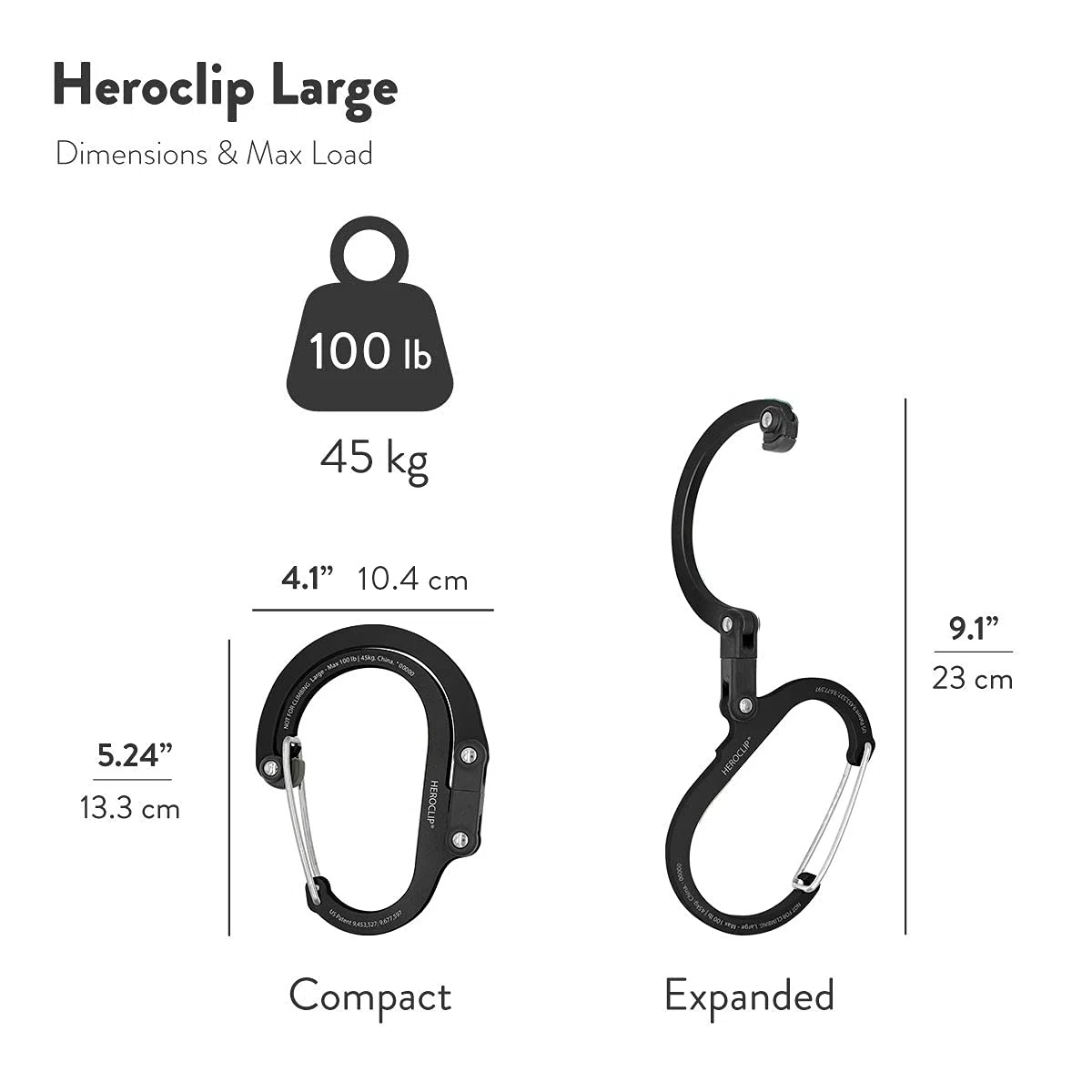 Gear Aid HEROCLIP (duży) karabińczyk do zawieszania ciężkich przedmiotów, plecaków kempingowych, walizek, kajaków, rowerów, organizacji garażu i wielu innych