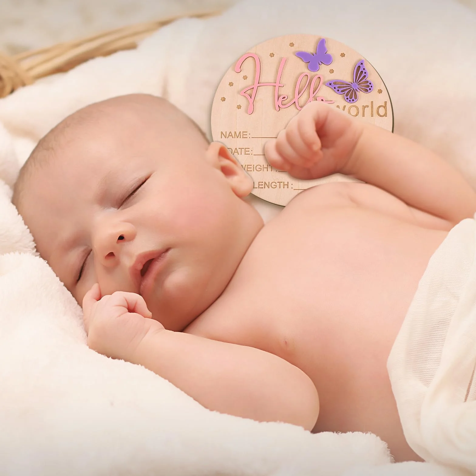 lasuroa Znak Ogłoszenia Dziecka, 15cm Drewniany Hello World Znak Powitalny Noworodka Tabliczki z Imieniem Dziecka na Baby Shower Szpitala Pokoju Dziecięcego na Prezent Fotograficzny (Motyl)