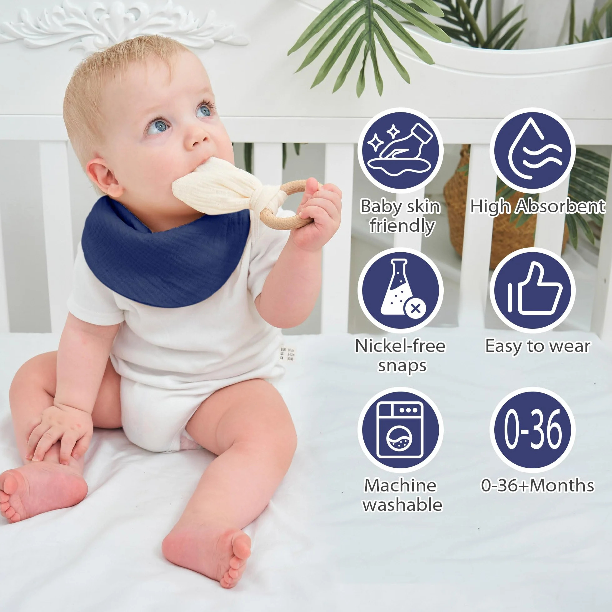Baby Bandana Dribble śliniaczek, 4 sztuki, muślin, do ślinienia się i ząbkowania, super miękki i chłonny, dla niemowląt, chłopców, dziewcząt, unisex, regulowane guziki, odpowiednie dla dzieci w wieku