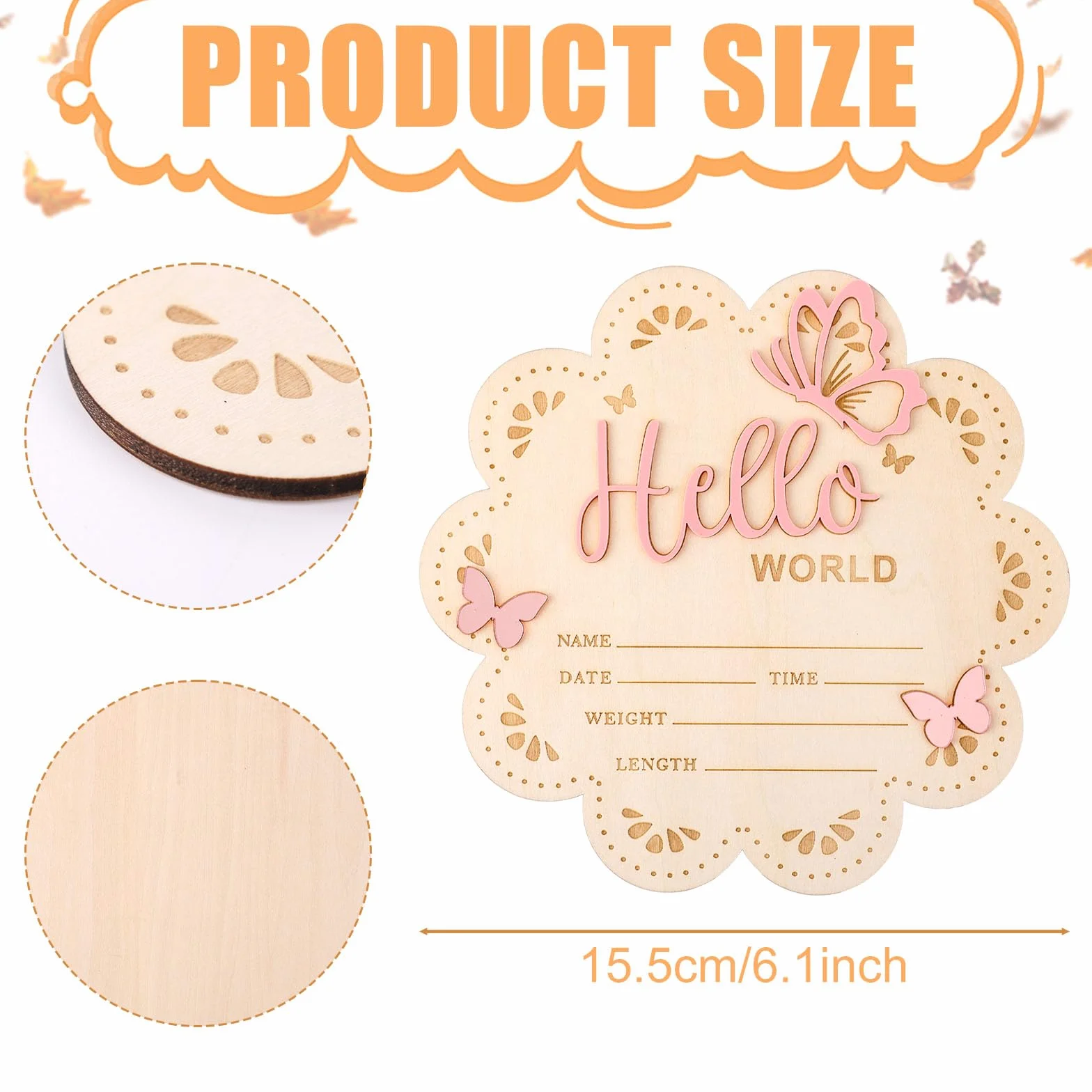 NQEUEPN Znak Ogłoszenia Noworodka, 15,5cm Drewniany Znak Hello World dla Nowonarodzonych Chłopców i Dziewcząt Rekwizyty do Zdjęć Baby Shower Przedszkole Szpitalne (Różowy)