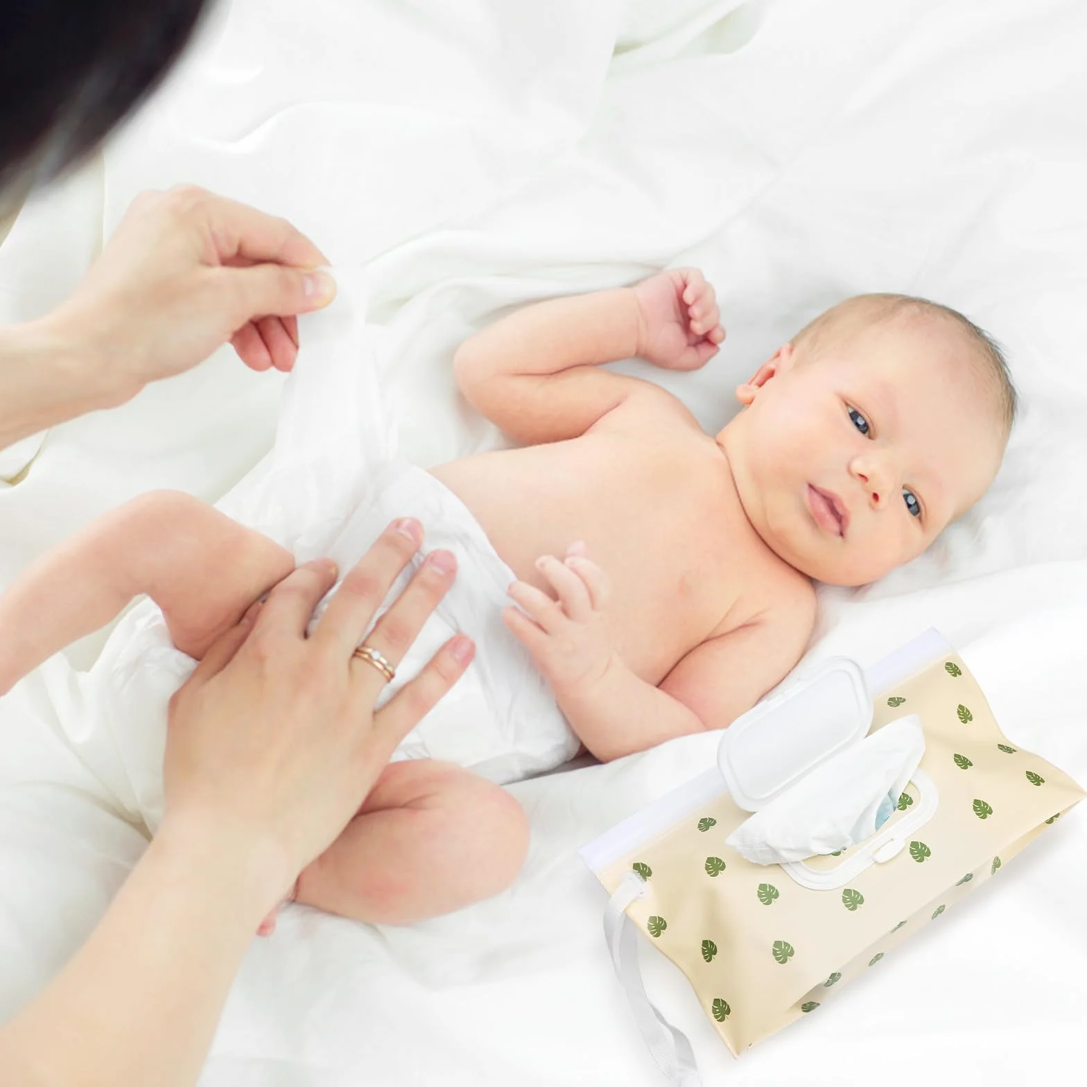 VOSSOT 4 sztuki torebek na chusteczki nawilżane dla niemowląt, w podróży, wielokrotnego użytku, dozownik chusteczek nawilżanych, torba na chusteczki nawilżane, torba na wycieczki, kemping, wędrówki